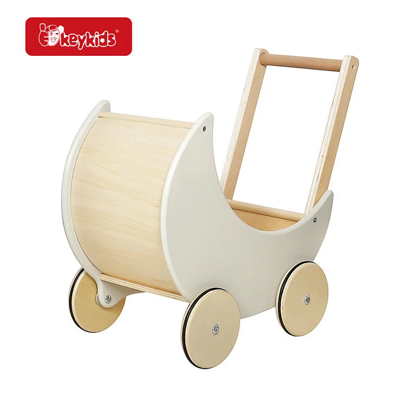 Elegant Push and Pull Toys Grey Wooden Toy Stroller for Toddler Boys Girls W16E112C