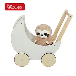 Elegant Push and Pull Toys Grey Wooden Toy Stroller for Toddler Boys Girls W16E112C